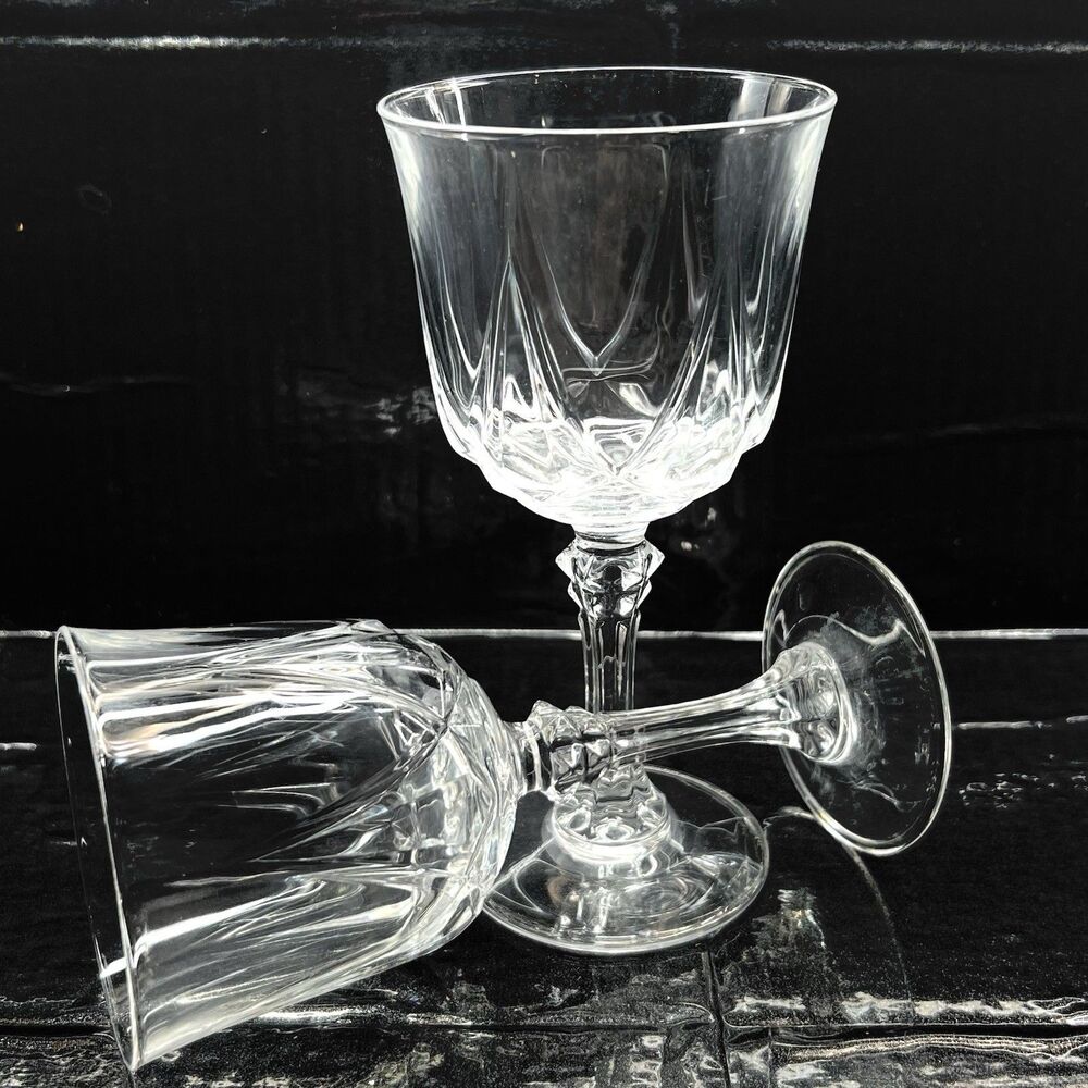 Set of 2 Crystal Wine Glasses by Cristal D'Arques Auteuil -Weddings Couples- 6"